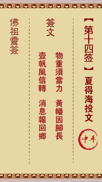 佛祖灵签 第14签:夏得海投文 中平签